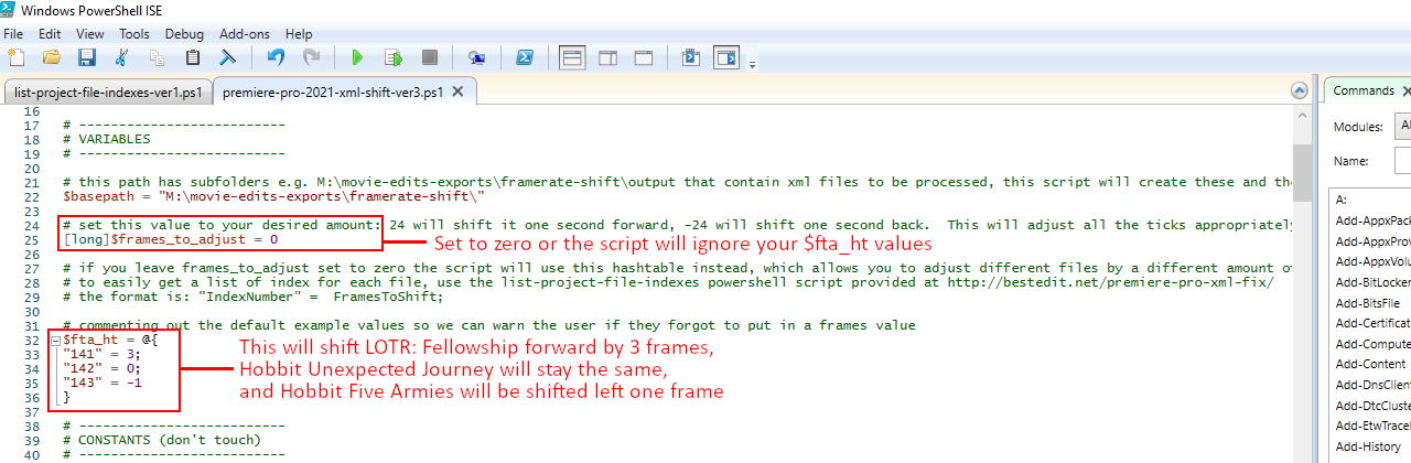 Enter the video file indexes into the shift array