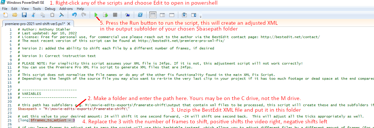 Enter number of frames to shift